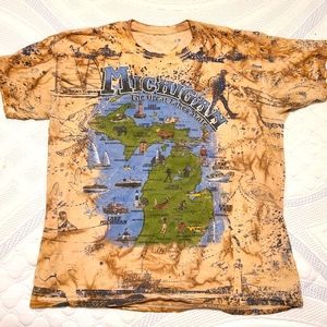 Vtg Michigan All-Over Print Map Shirt Size L